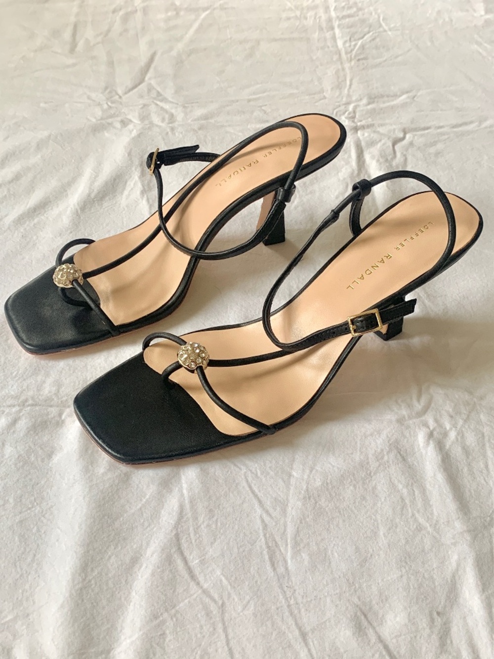 Loeffler Randall Triana Black Crystal Mid-Heel Sandals 9 NEW